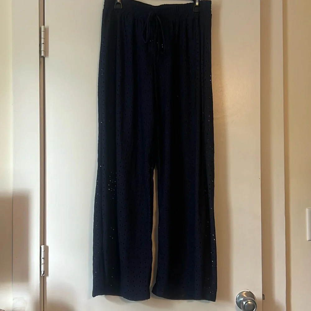Navy Eyelet Beach Coverup Pants Size XL